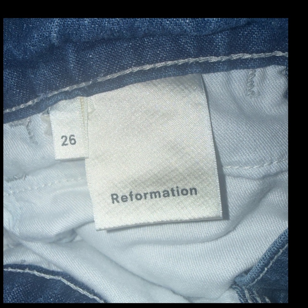 Reformation Max Jeans 26 vintage inspired carpenter Indigo wash frayed crop - Picture 8 of 11